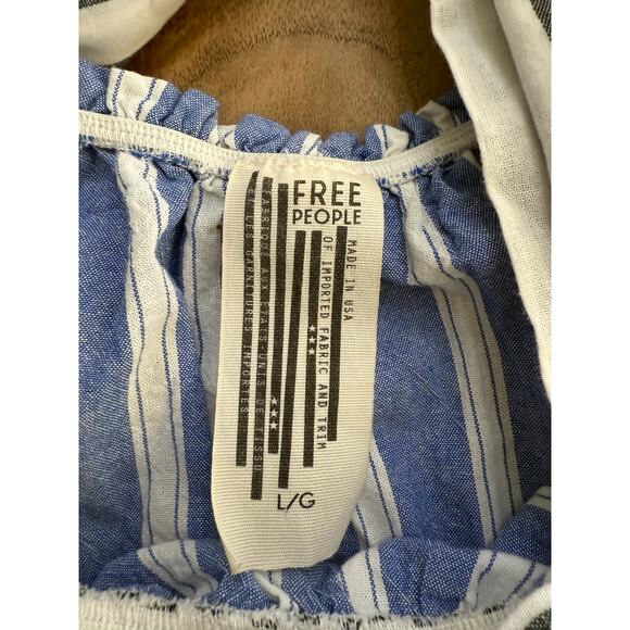 Free People Women's Blue White Striped Print Peplum Crop Top Size Large - Picture 3 of 3